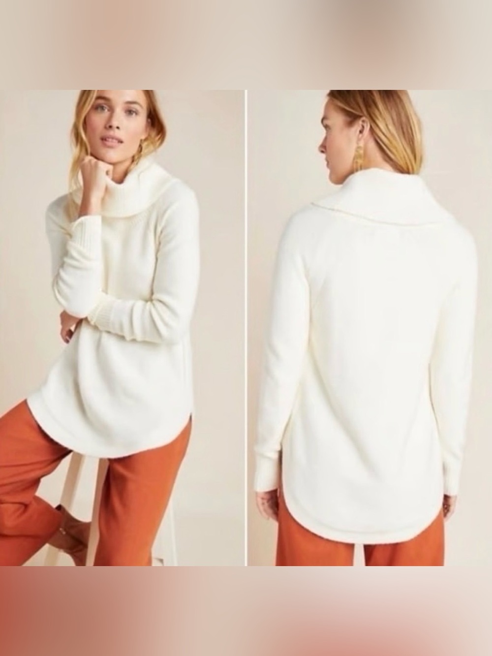 Anthropologie cream cowl next‎ sweater size medium